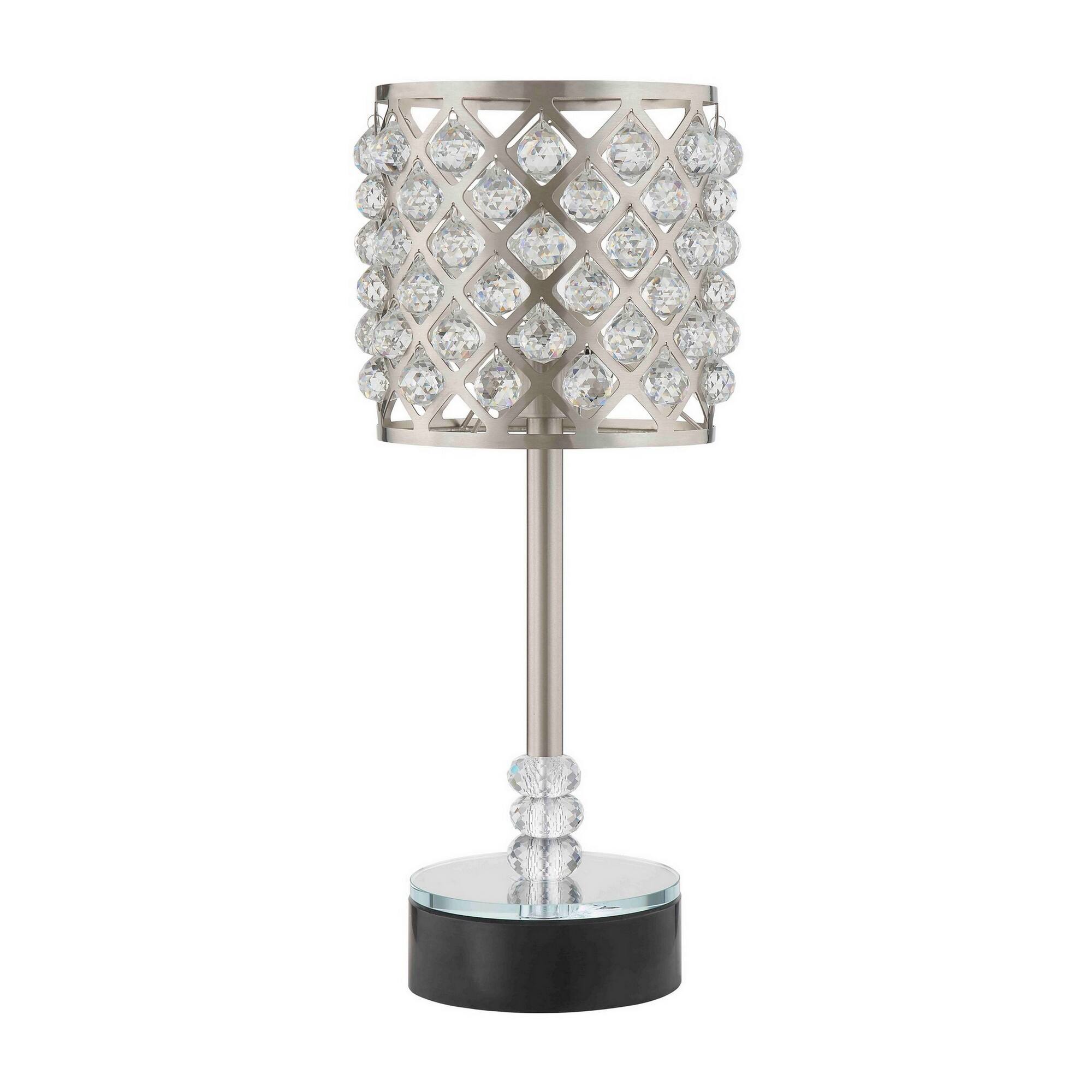 Front. Manhattan Lane - Dany 24 Inch Table Lamp with Crystal Drum Shade, Metal, Brushed Nickel - Chrome, Black.