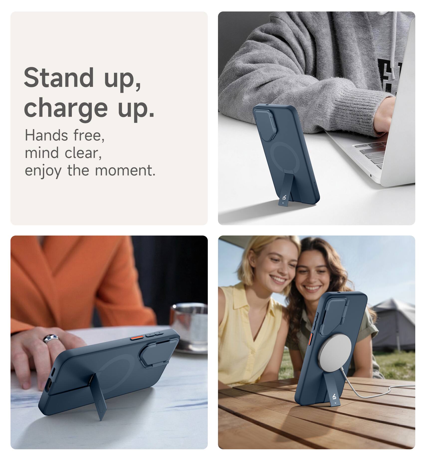Stand up, charge up.  
Hands free, mind clear, enjoy the moment.