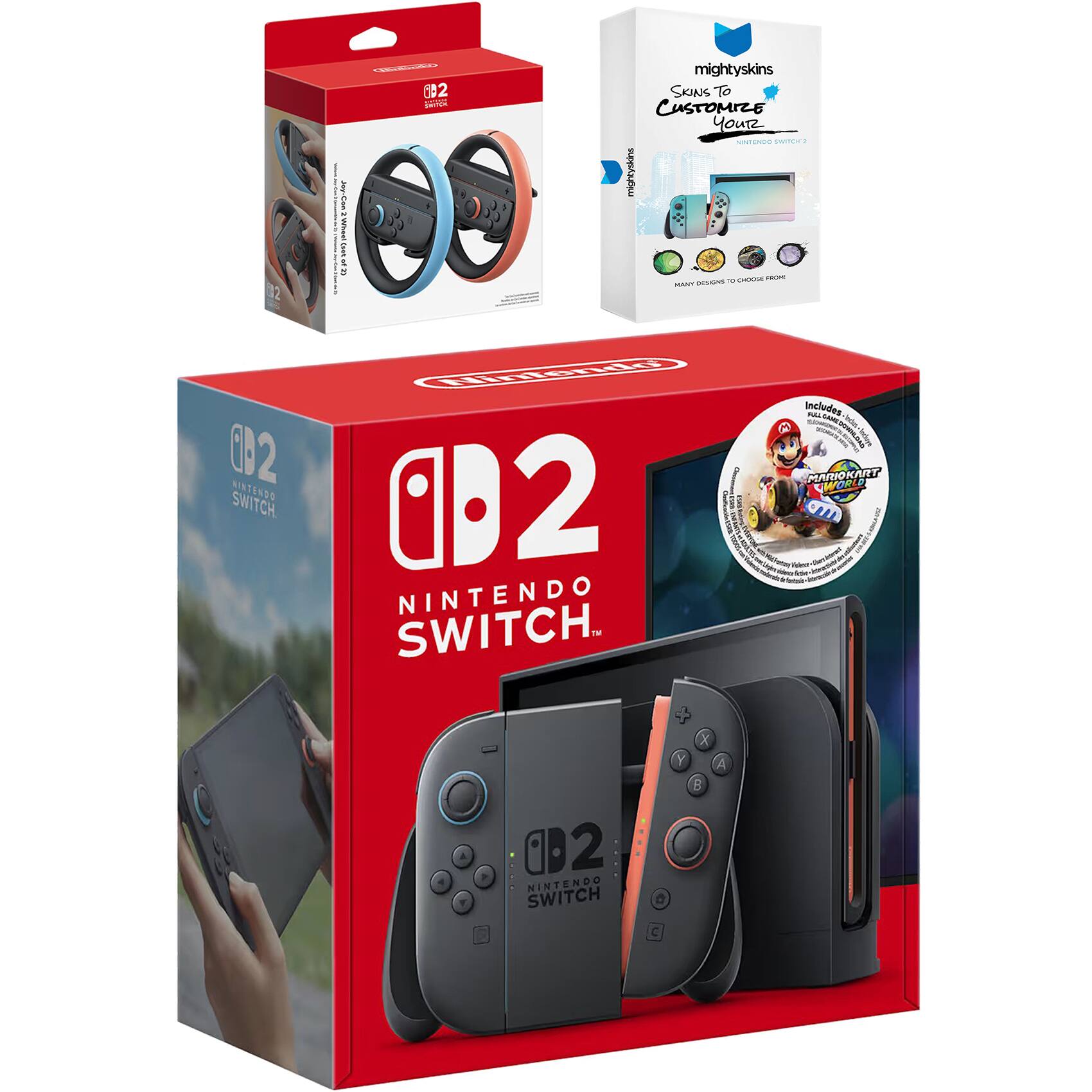 12: Mightyskins Skins to Customize Your Nintendo Switch 2  
Includes:  
- Nintendo Switch  
- Mario Kart 8 Deluxe  
- Joy-Con Grip  
- Mightyskins Skins  
- Many Designs to Choose From
