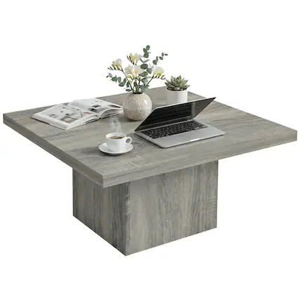 Front. Homcom - Coffee Table, Center Table with 1.6" Thick Tabletop - Gray.