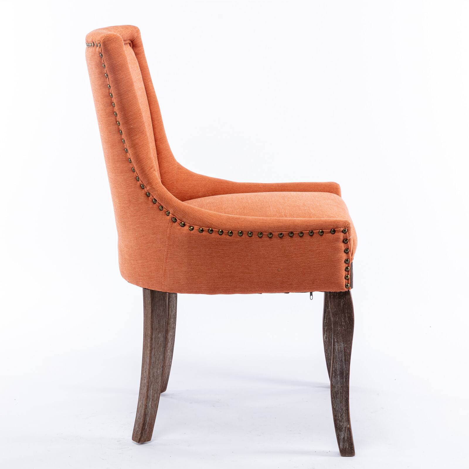 Back. GOODSILO - Ultra Side Dining Chair Set of 2, Thickened Fabric, Solid Wood Legs, Bronze Nail Head - Orange.