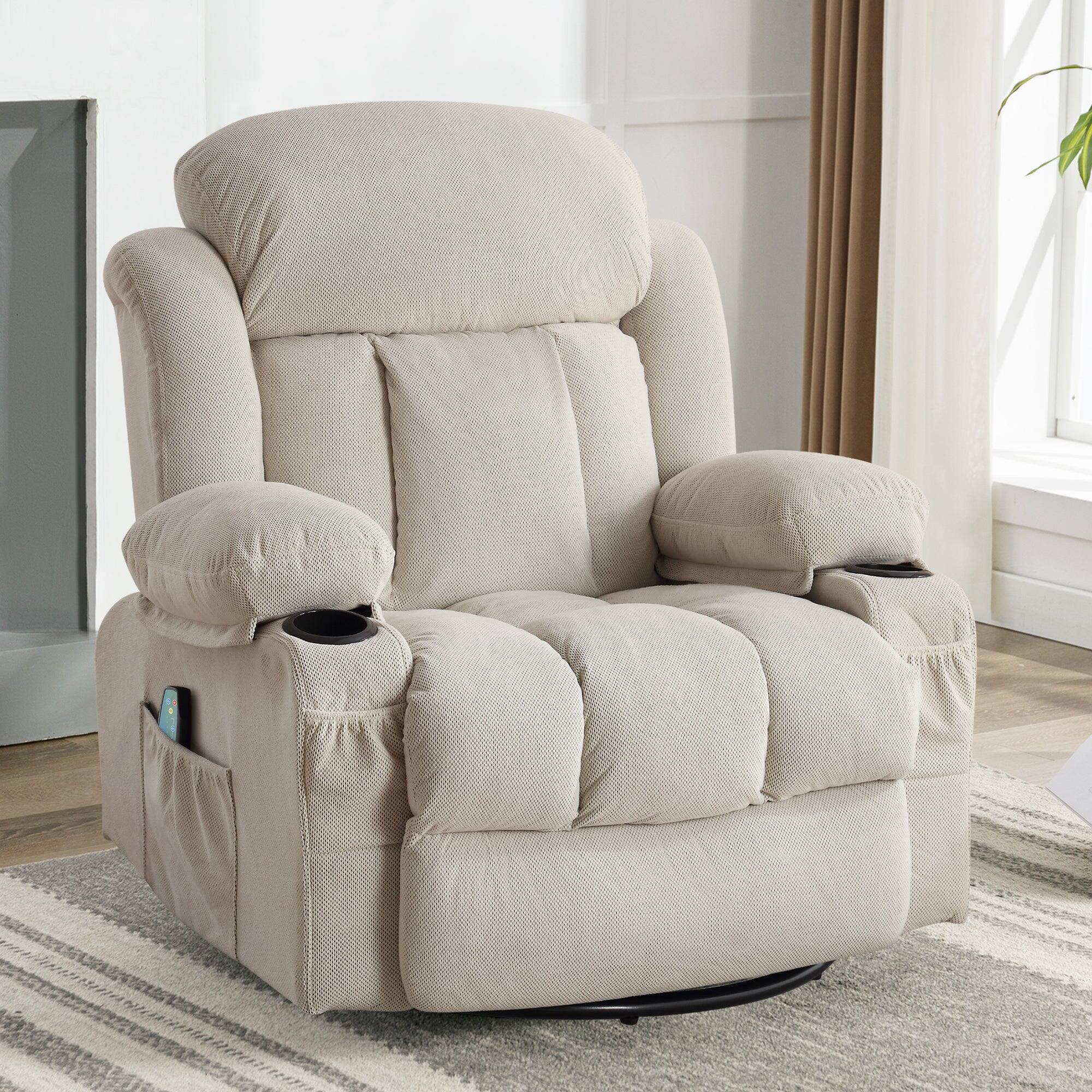 Alt View 2. Boyel Living - Swinging Recliner Massage Heated Sofa with USB and 2 Cup Holders - Beige.