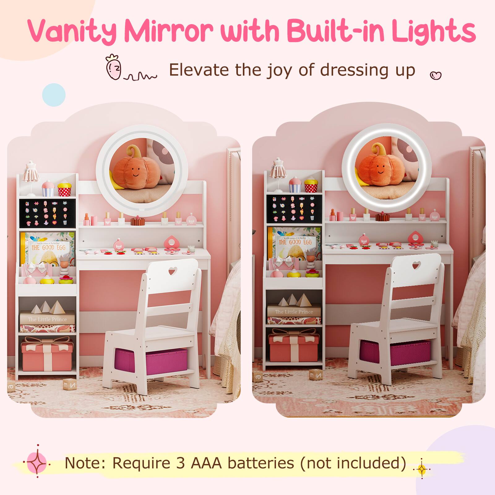 Vanity Mirror with Built-in Lights  
Elevate the joy of dressing up  

1 THE GOOD EGG  
The Little Prince  

Note: Require 3 AAA batteries (not included)