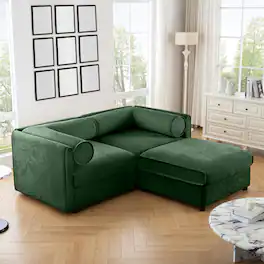Anysun - Chenille 2-Seater Loveseat with Ottoman Storage - Cylindrical Backrest & Armrests, Modern Hidden Storage Design - Green