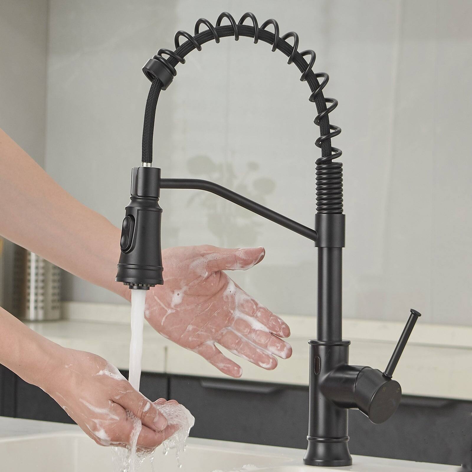 Alt View 3. Boyel Living - Matte Black Single Handle Touchless Pull Down Sprayer Kitchen Faucet with Water Supply Hose - Matte Black.