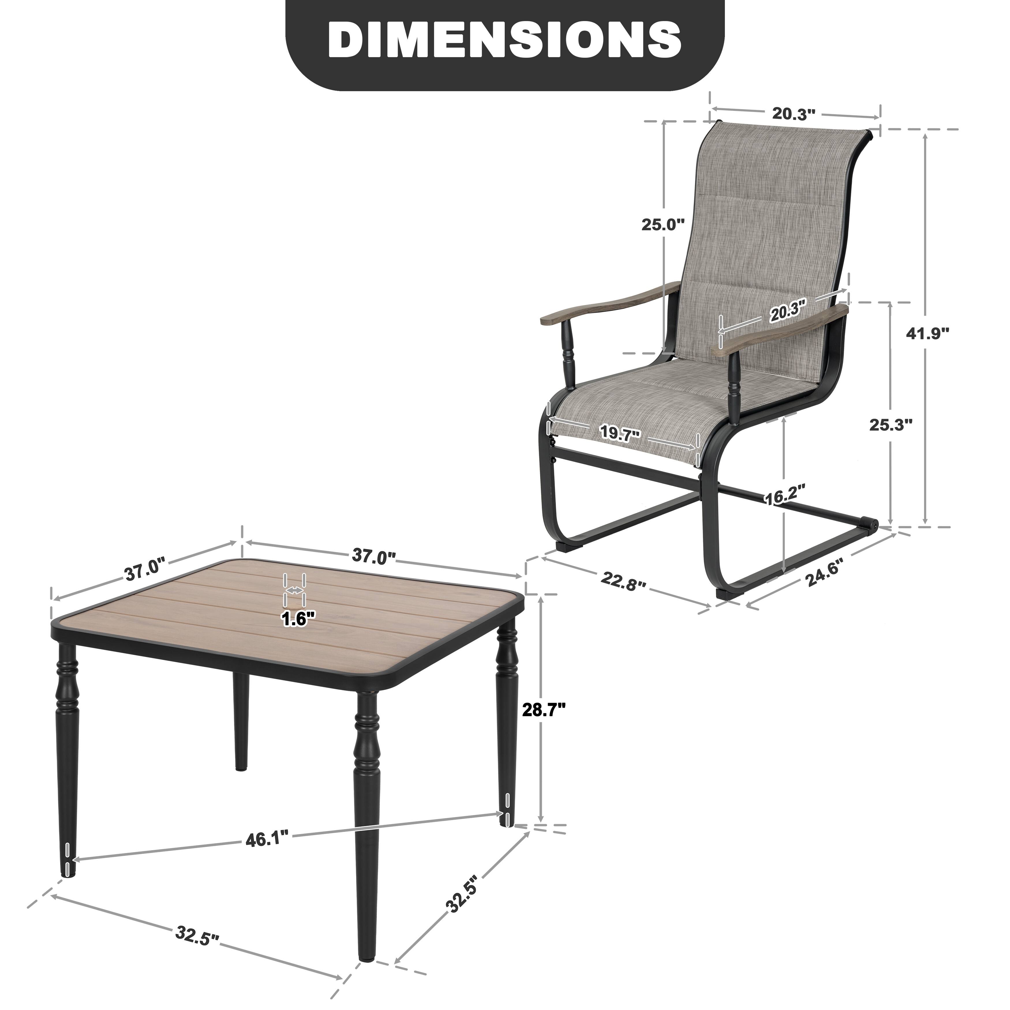 DIMENSIONS

- 20.3" x 25.0" x 20.3" x 41.9" x 19.7" x 25.3" x 16.2" x 37.0" H
- 1.6" x 37.0" x 22.8" x 24.6" S
- 1 x 28.7" x 46.1" x 32.5" x 32.5"