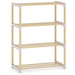 Costway - 4-Tier Solid Wood Shoe Shelf Stand with Slatted Open Shelves for Entryway, Closet - Natural,Gray