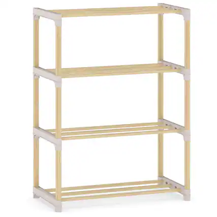 Front. Costway - Costway 4-Tier Solid Wood Shoe Shelf Stand with Slatted Open Shelves for Entryway, Closet - Natural,Gray.