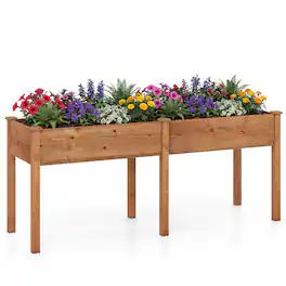 Costway - Outdoor Raised Garden Bed with Legs 73x23x30in Wood Planter Box with Divider Panel - Brown
