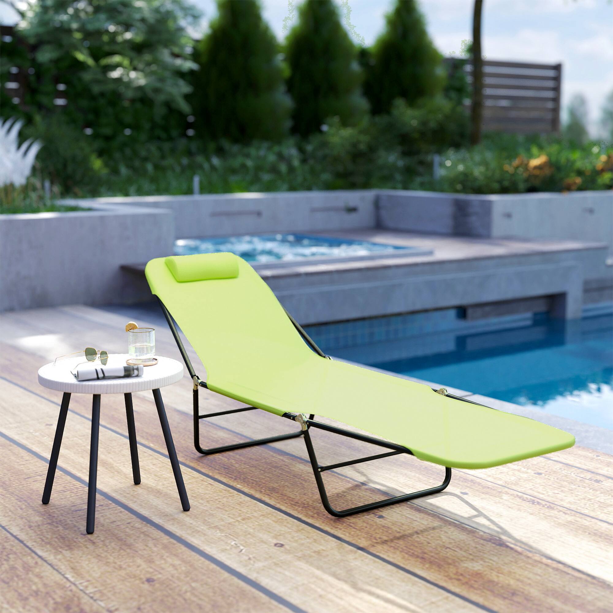 Alt View 8. Outsunny - Folding Chaise Lounge Chair, Pool Sun Tanning Chair, Outdoor Lounge Chair with Reclining Back - Green.