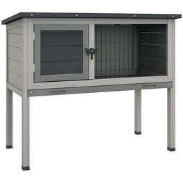Pawhut - Rabbit Hutch, Wooden Bunny Cage with Hinged Asphalt Roof and Removable Tray - Gray