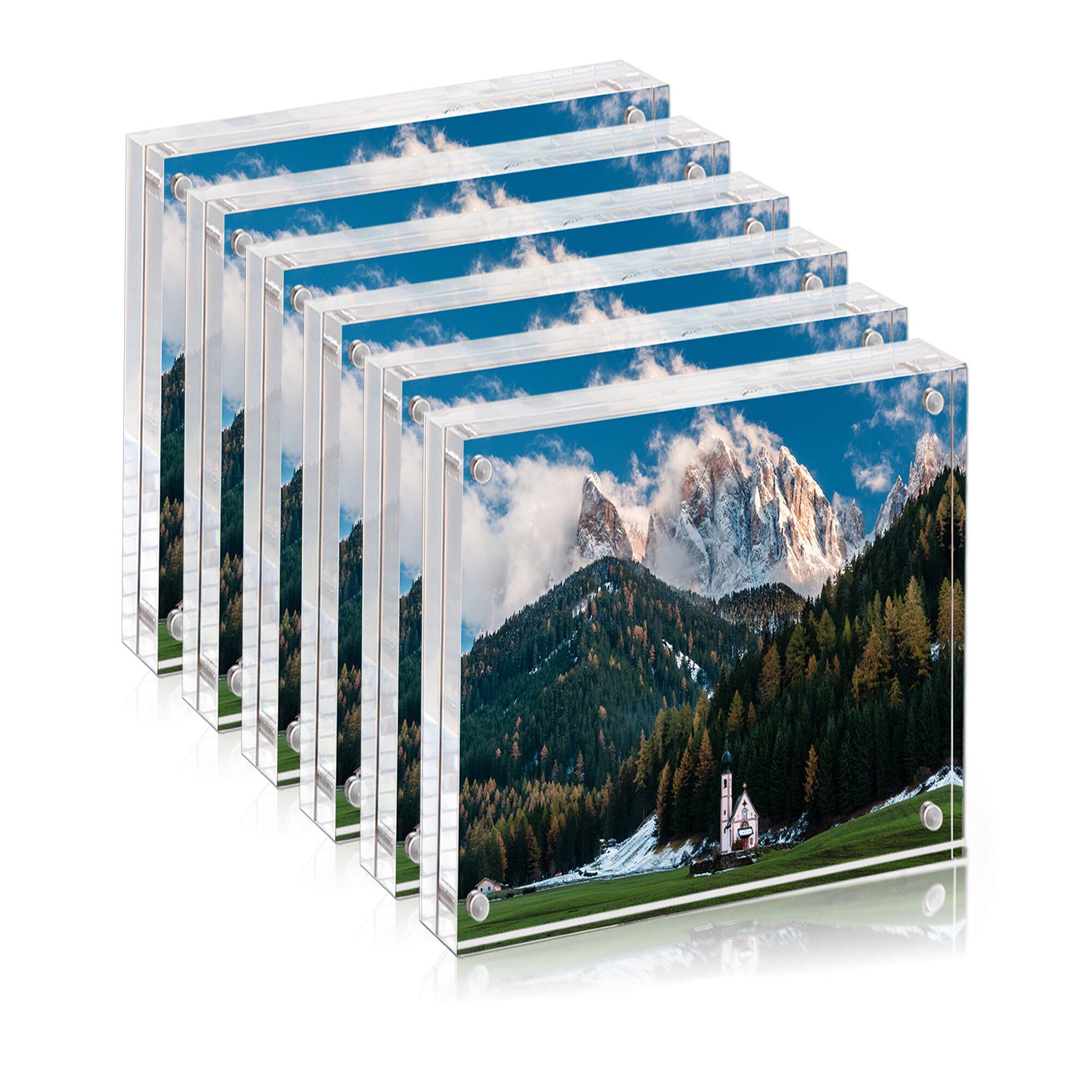 Front. BP4U - 4x4 Inch Tabletop Acrylic Picture Frames, 10+10MM Double Sided Desktop Photo Frames (6-Pack).