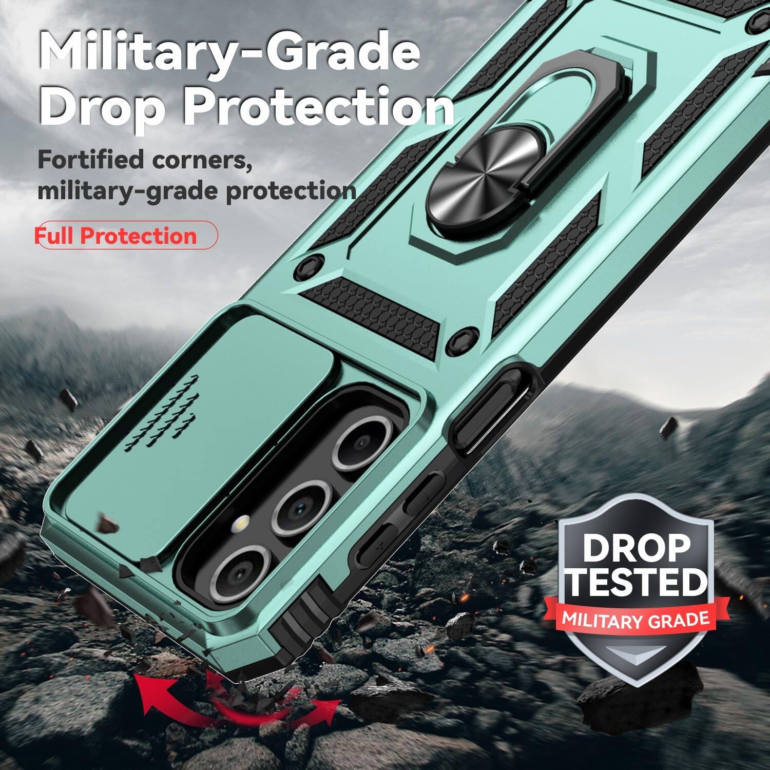 Military-Grade Drop Protection  
Fortified corners, military-grade protection  
Full Protection  

DROP TESTED MILITARY GRADE