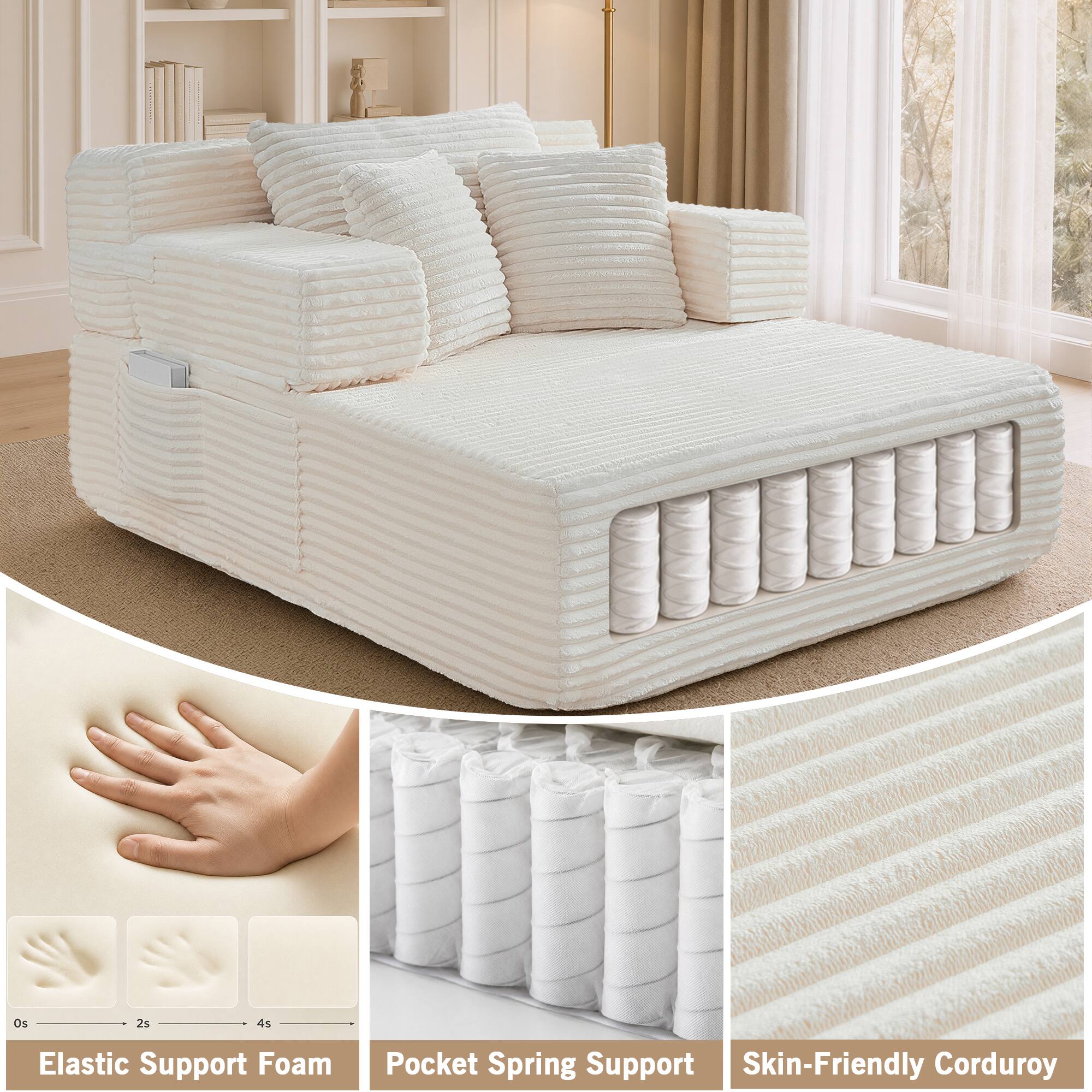 Elastic Support Foam Pocket Spring Support Skin-Friendly Corduroy