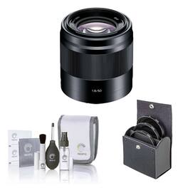 Bundle - E 50mm f/1.8 OSS Lens for Sony E, Silver, with 49mm Filter Kit, Cleaning Kit