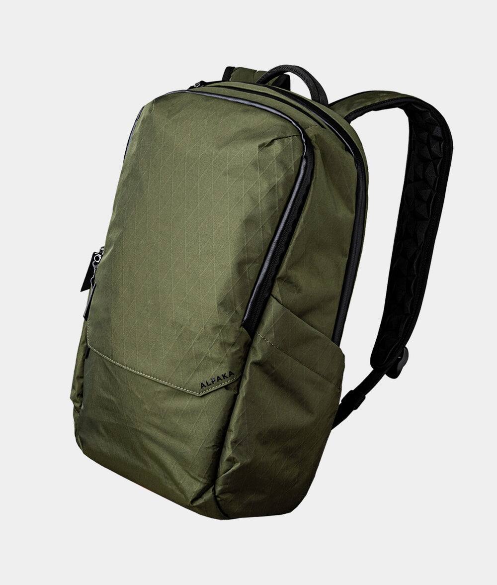 Front. ALPAKA - Elements Backpack Pro Laptop Backpack Fits 16'' Laptop with Dual Bottle Pockets, Travel Backpack for Men - Olive Green X-Pac X42.