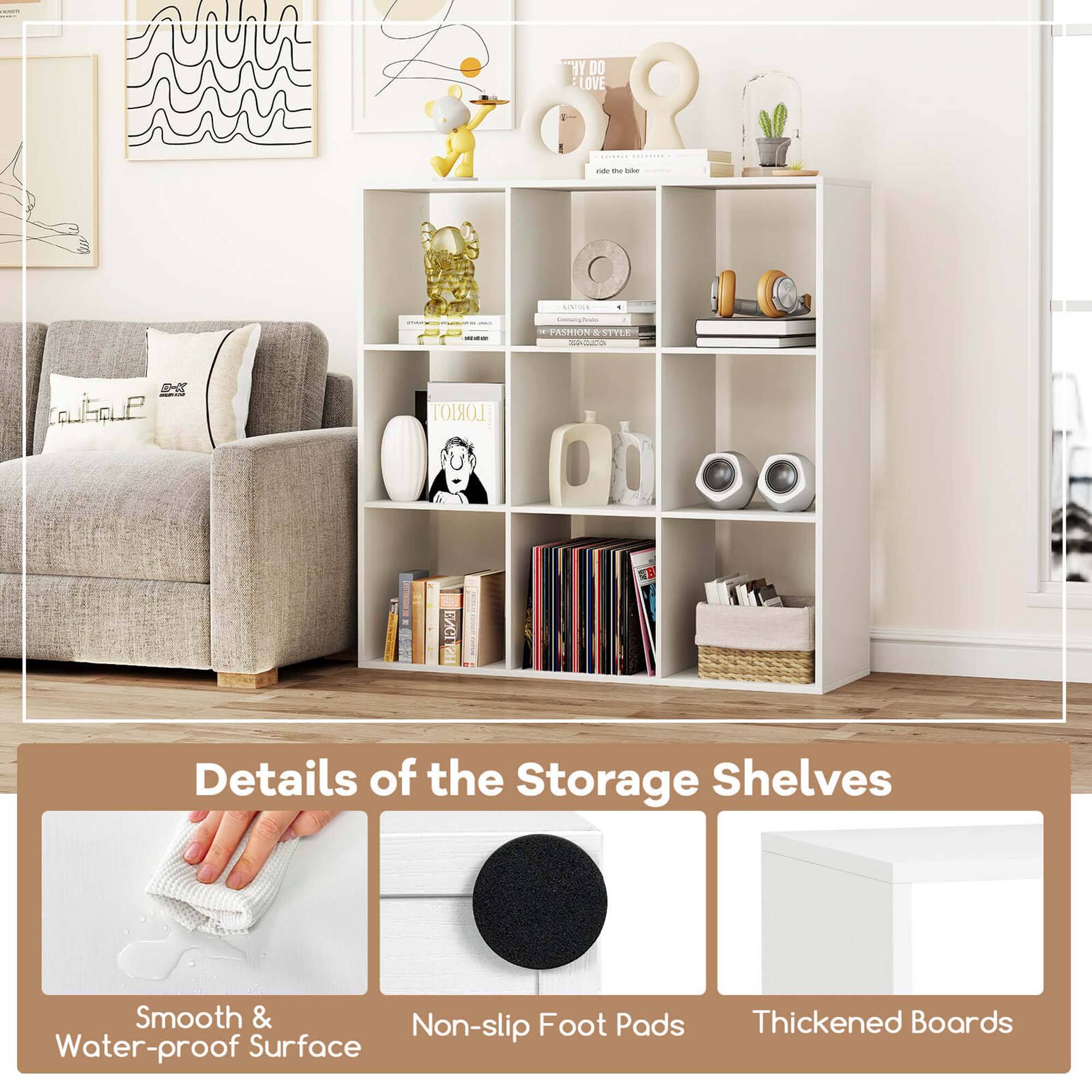 Details of the Storage Shelves: Smooth & Non-slip Foot Pads, Water-proof Surface, Thickened Boards.