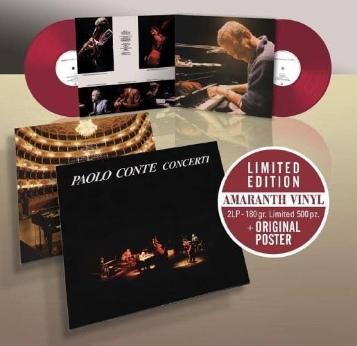 PAOLO CONTE CONCERTI

LIMITED EDITION  
AMARANTH VINYL  
2LP - 180 gr. Limited 500 pz.  
+ ORIGINAL POSTER