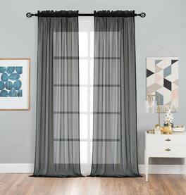 Kate Aurora - 2 Piece Premium Rod Pocket Sheer Voile Curtain Panels For Extra Long Windows - 120 in. Long - Charcoal