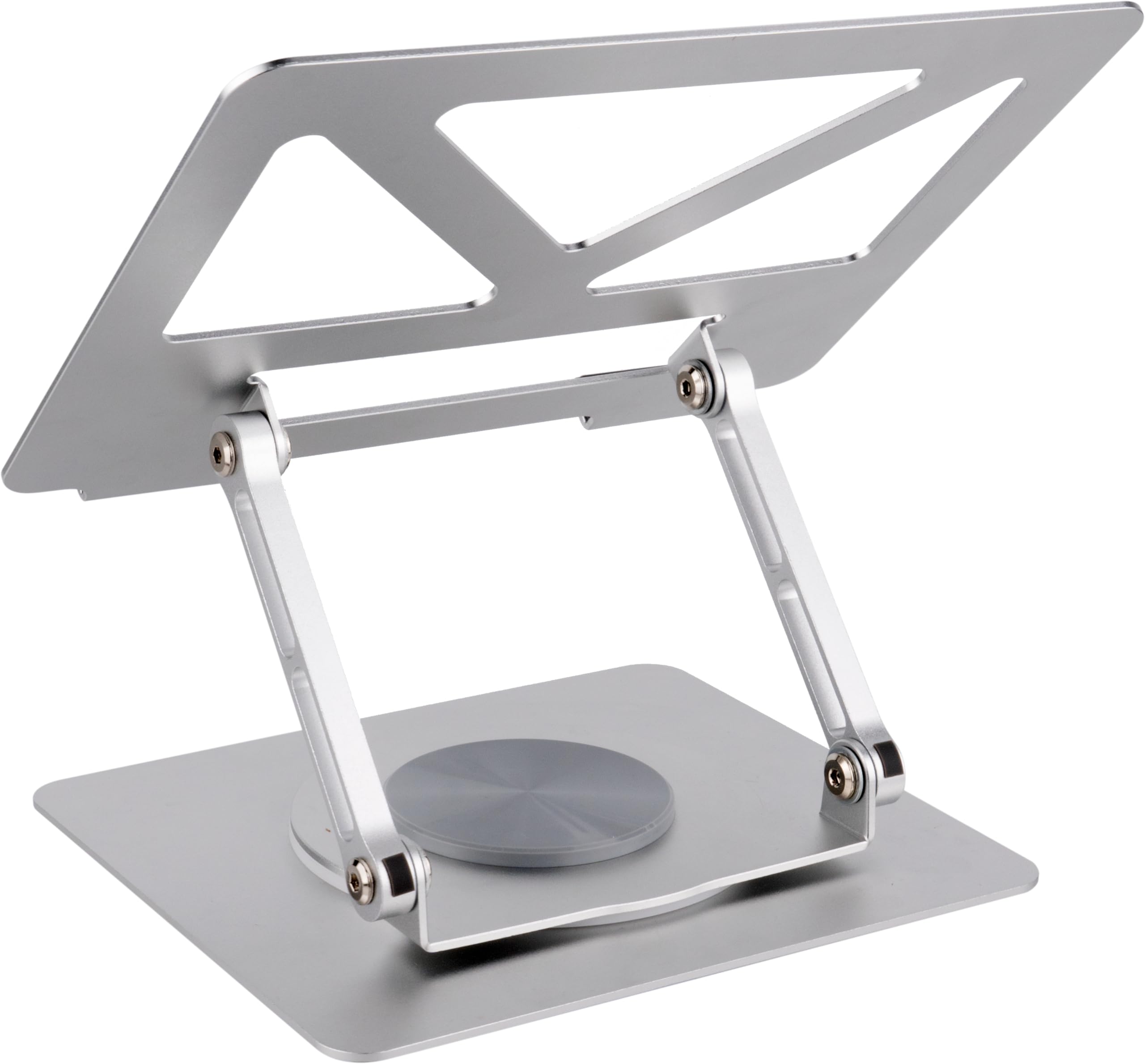 Left. HongFei - 360 Rotating Aluminum Laptop Stand, Adjustable & Foldable Ergonomic Computer Stand, Compatible with MacBook, iPad - Silver.