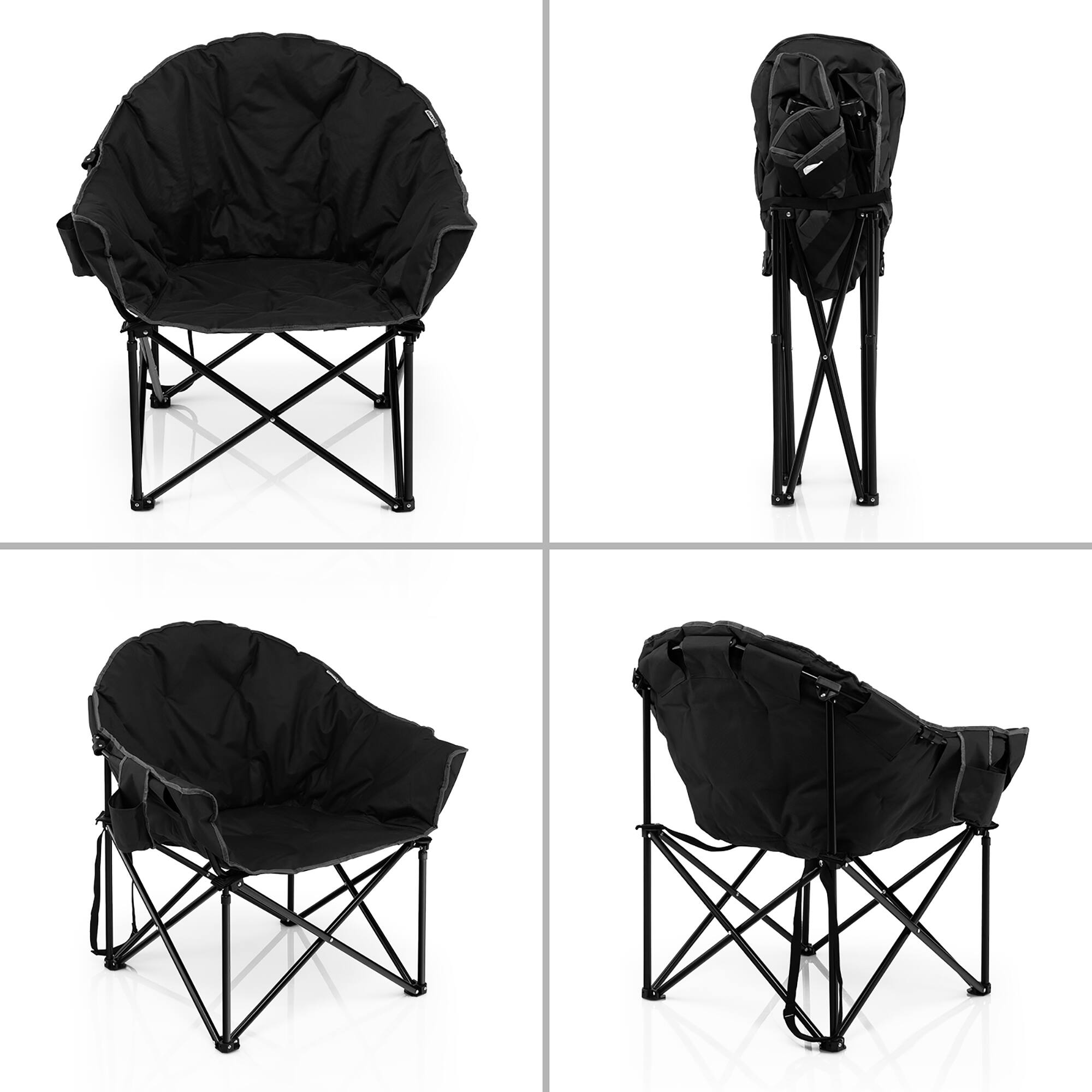 Alt View 16. Costway - Oversized Folding Padded Camping Moon Saucer Chair Bag Outdoor Fishing Black - Black.