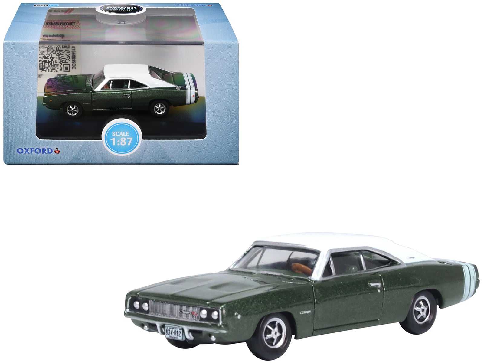 1968 Dodge Charger Racing Green Metallic with White Top and Tail Stripe 1/87 (HO) Diecast Model Car by Oxford Diecast price history on PriceWatchPro