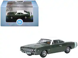 1968 Dodge Charger Racing Green Metallic with White Top and Tail Stripe 1/87 (HO) Diecast Model Car by Oxford Diecast