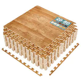 Sorbus - 3/8-Inch Thick 80 Sq. Ft. Wood Grain Floor Foam EVA Interlocking Mats Tiles w/ Borders - for Home, Trade Show - Pine
