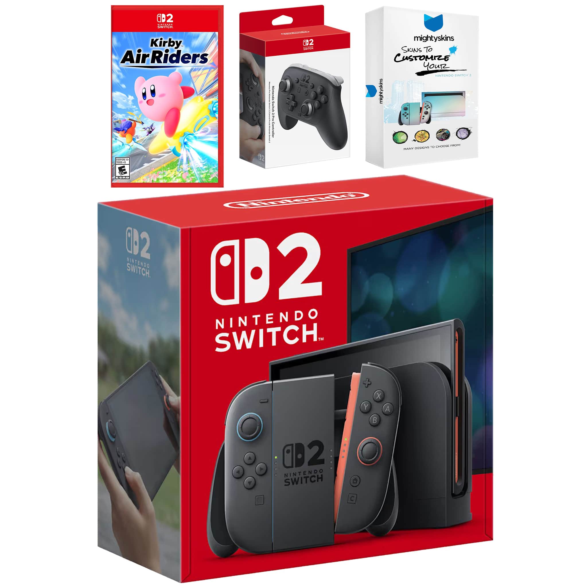 Switch 2 Video Game Console with Kirby Air Riders, Pro Controller and MightySkins Code Bundle - Nintendo Switch 2