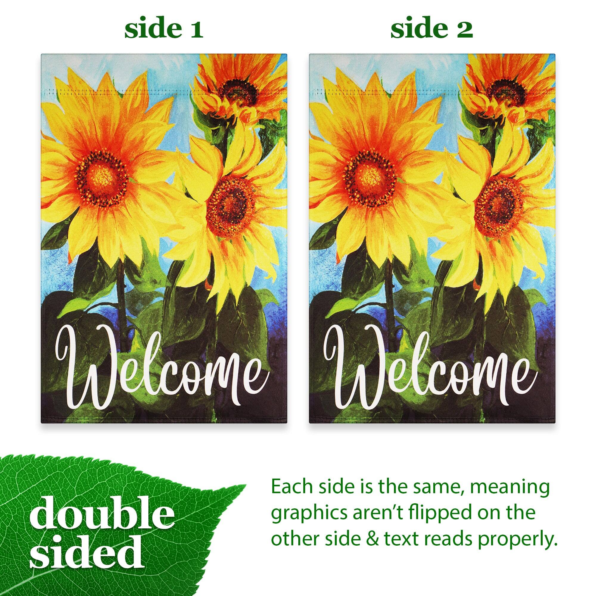 side 1 side 2 Welcome Welcome double sided Each side is the same, meaning graphics aren't flipped on the other side & text reads properly.