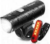 Front. FINEAK - 6000mAh 1200 Lumen Rechargeable Front & Rear Bike Light Set - Black.