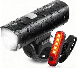 FINEAK - 6000mAh 1200 Lumen Rechargeable Front & Rear Bike Light Set - Black