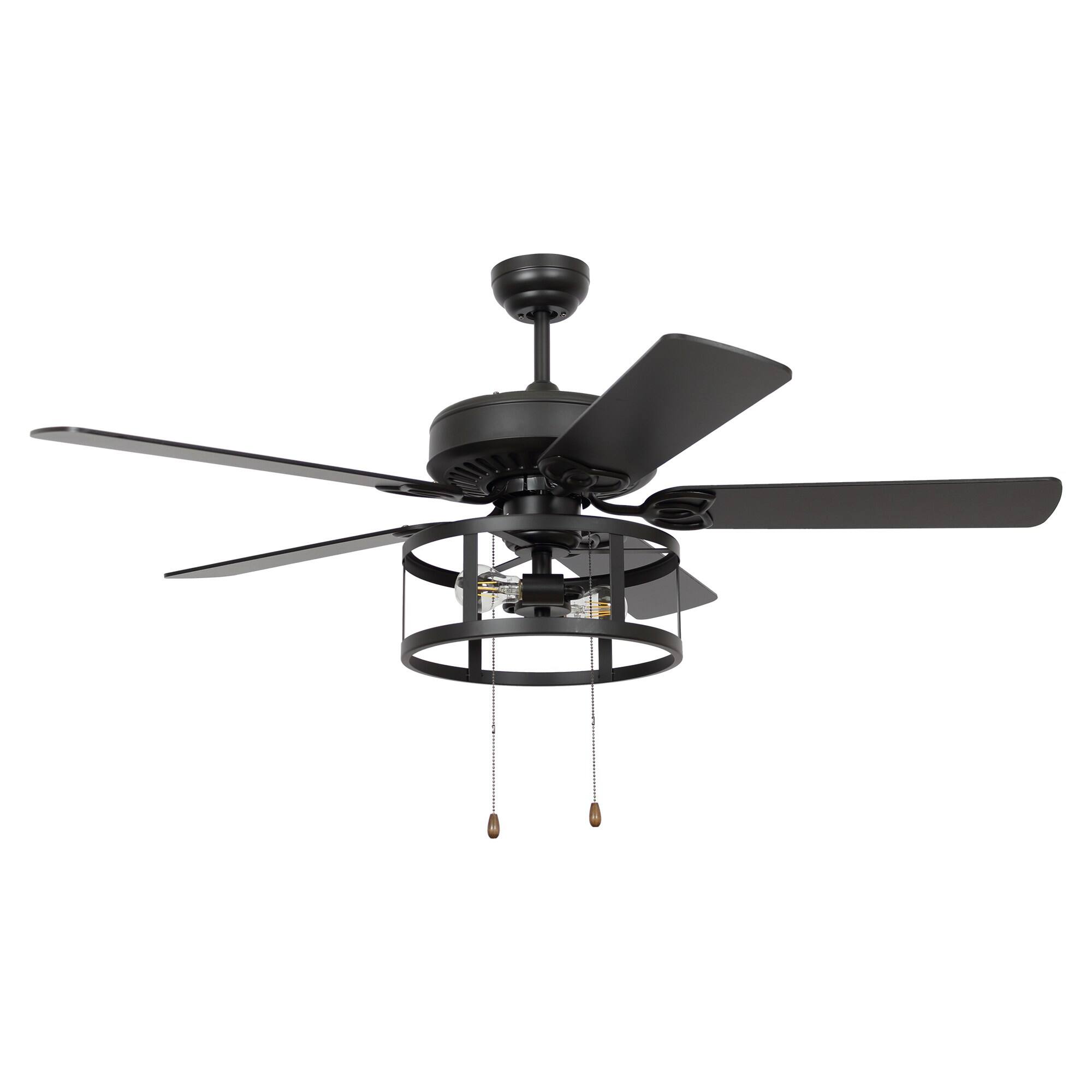 Alt View 2. Parrot Uncle - 52" Industrial 2-Light Blacke Ceiling Fan with Pull Chain Control - Black.