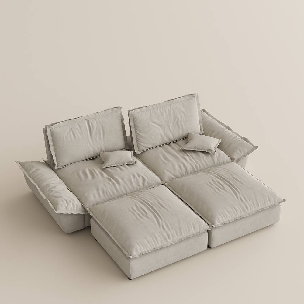 Alt View 10. POVISON - Modern Beige Sleeper Sofa with 2 Ottomans - Beige Suede Fabric.