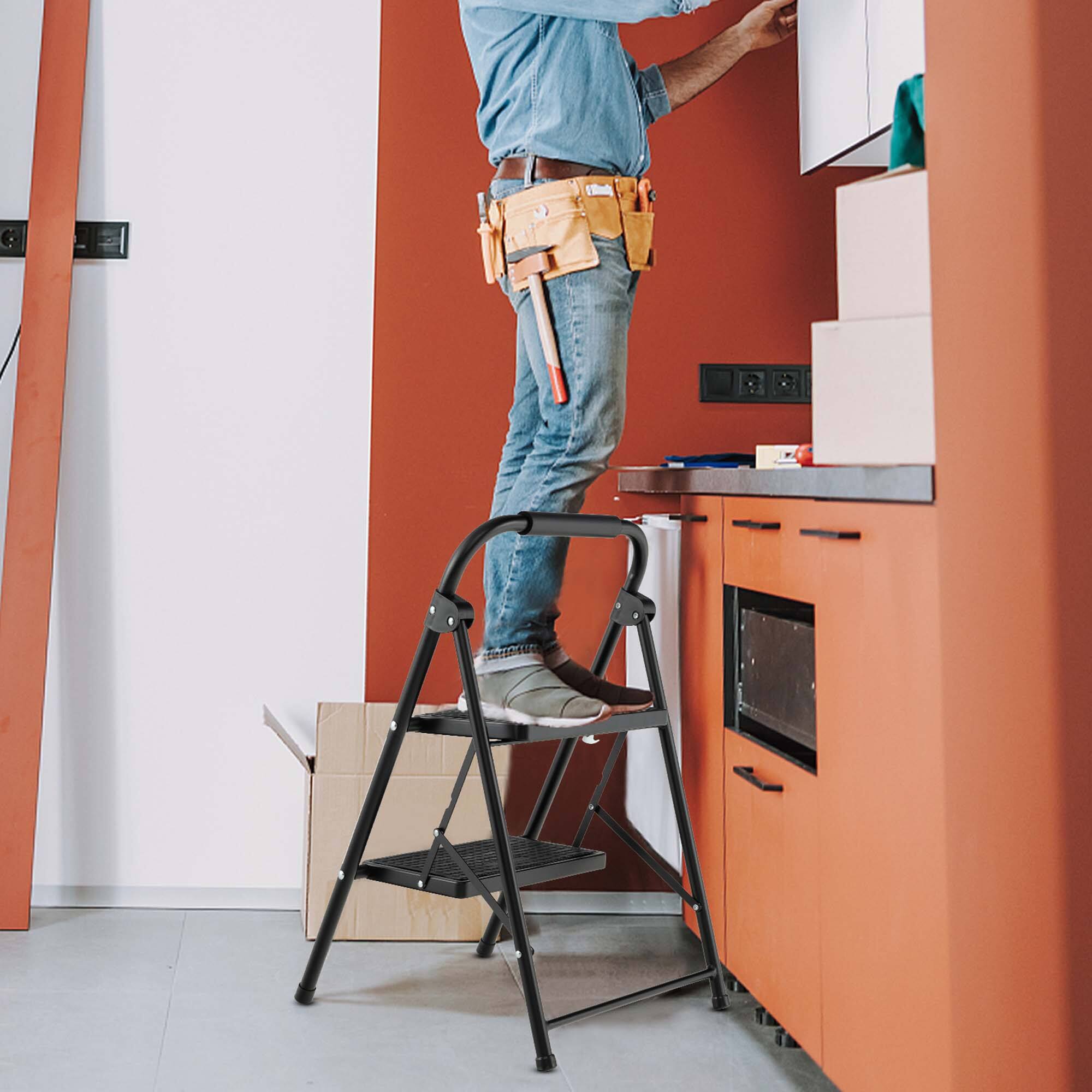 Alt View 8. Costway - Costway 2 Step Ladder Folding Step Stool 330lbs Capacity with Anti-Slip Pedal & Handle - Black.