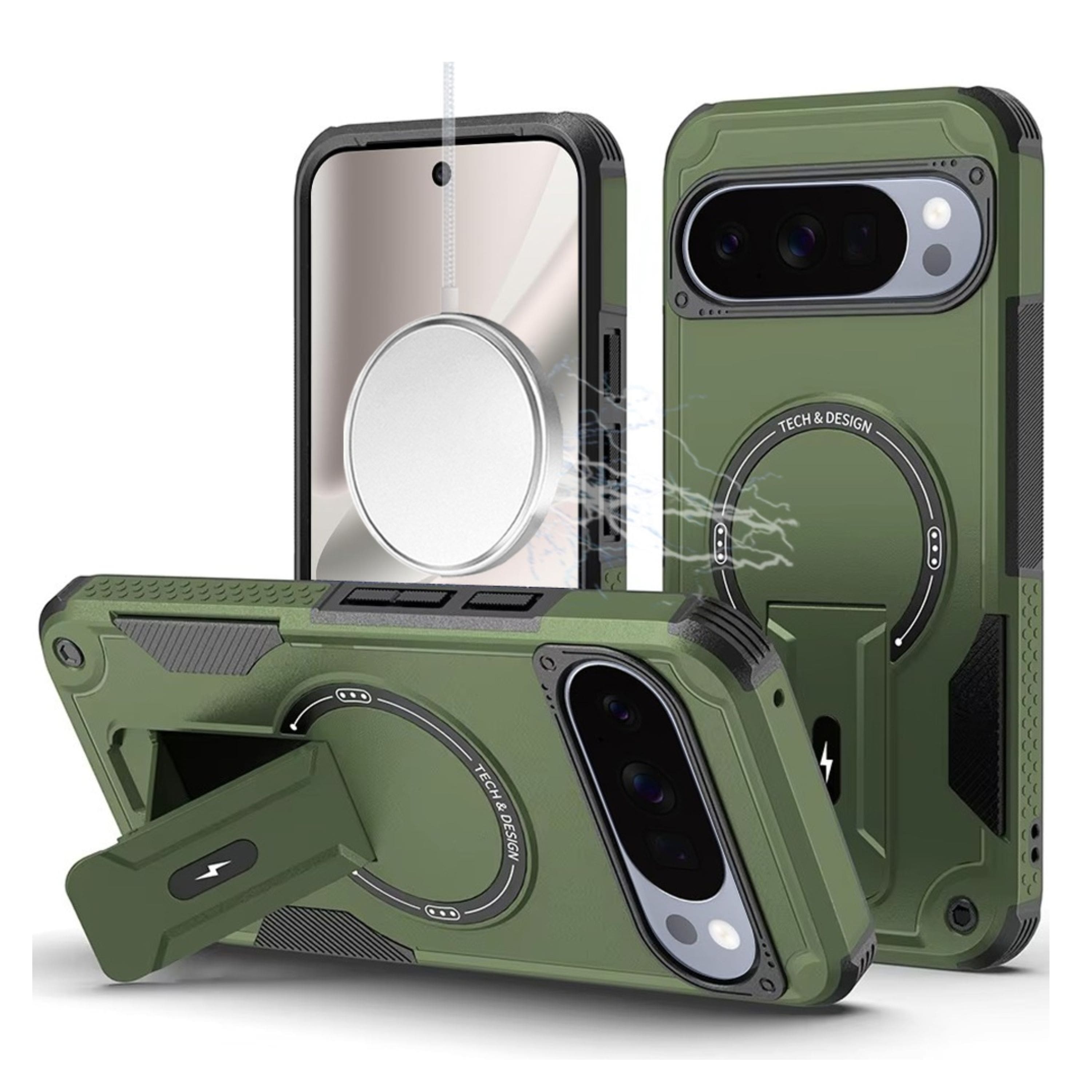 Kitcheniva - Magnetic Circle Rugged Kickstand Phone Case With Tempered Glass For Google Pixel 10 Pro XL - Midnight Green price history on PriceWatchPro