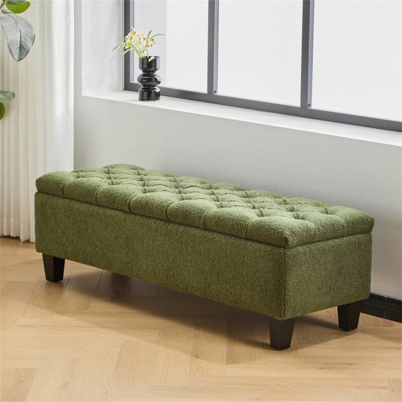 Alt View 7. HTUTWOO - Ottoman Bench with Storage - Boucle Surface, Rubber Wood Legs, 300 lbs Capacity, MDF/Pine/Plywood Construction - Green.