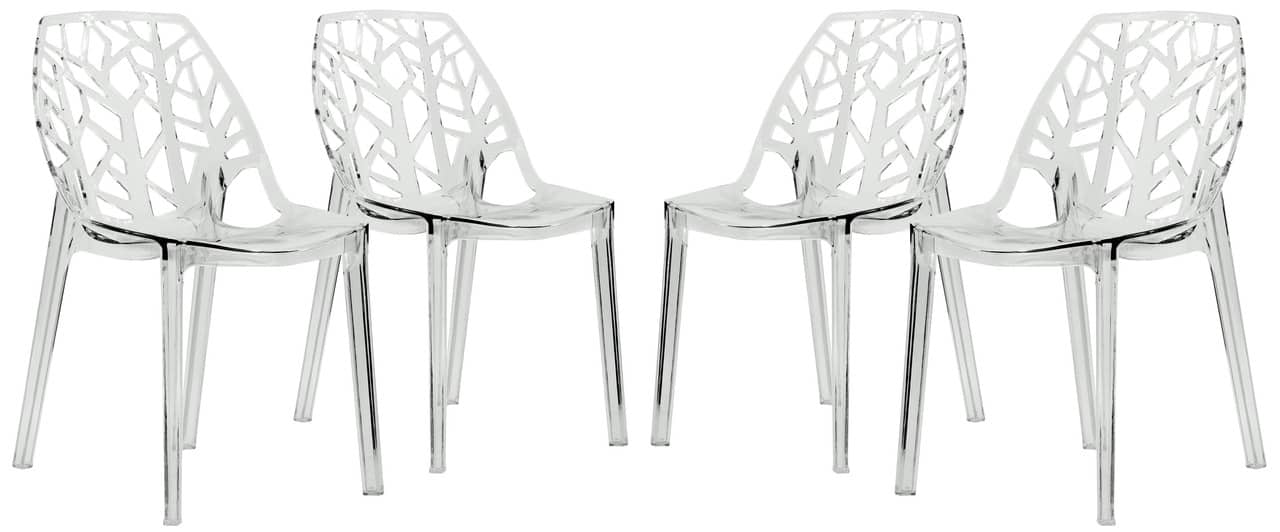 LeisureMod - Cornelia 4-Pieces Stackable Plastic Dining Chair with Cut-Out Backrest and Fully Assembled - Clear
