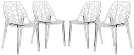 LeisureMod - Cornelia 4-Pieces Stackable Plastic Dining Chair with Cut-Out Backrest and Fully Assembled - Clear