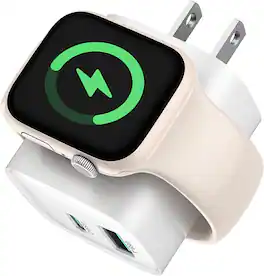 TESSAN - 3-in-1 PD 20W USB C Charger Block with Built-in Wireless Smart Watch Charger, Dual Port Wall Fast Adapter - White