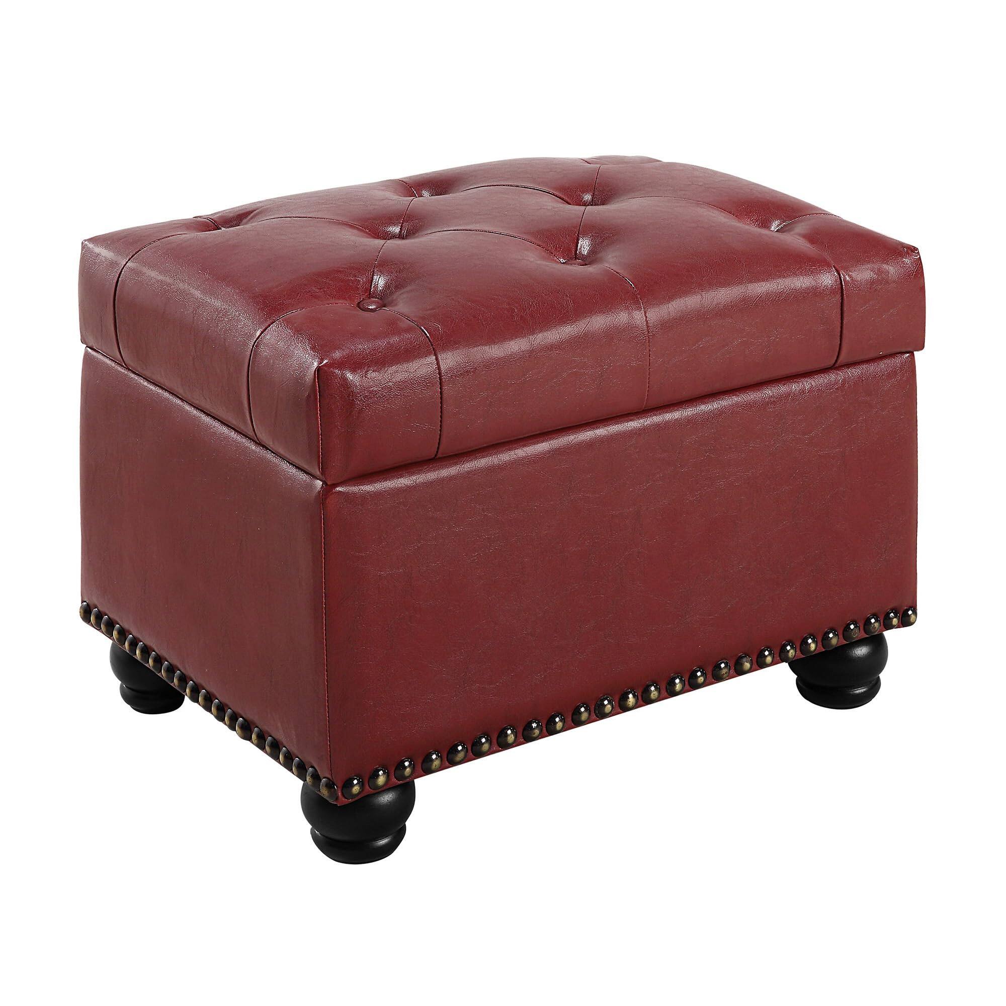 JETRANSPORT - Designs4comfort Avenue Storage Ottoman Contemporary Foot Stool Seat Hinged Living Dining Room Office Dark - Burgundy Faux Leather