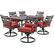 Angle. Hanover - Montclair 7-Piece Dining Set with 6 Swivel Rockers and a 40" x 67" Dining Table - Chili Red/Brown.