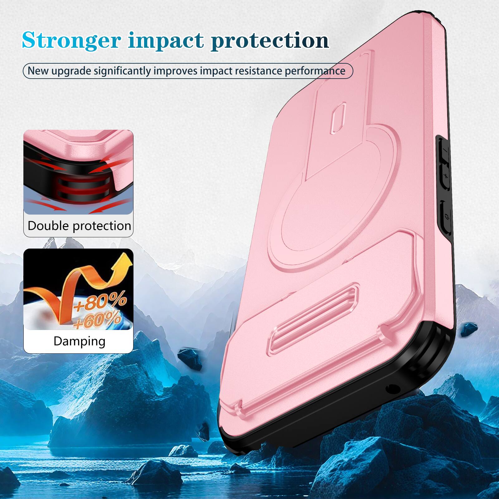 Stronger impact protection  
New upgrade significantly improves impact resistance performance  
Double protection  
+80% +60% Damping