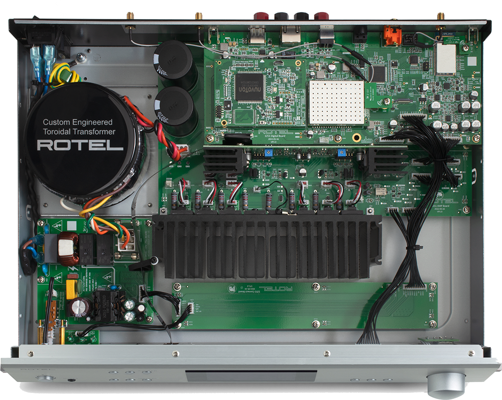 The text on the image reads "Custom Engineered Toroidal Transformer ROTEL."