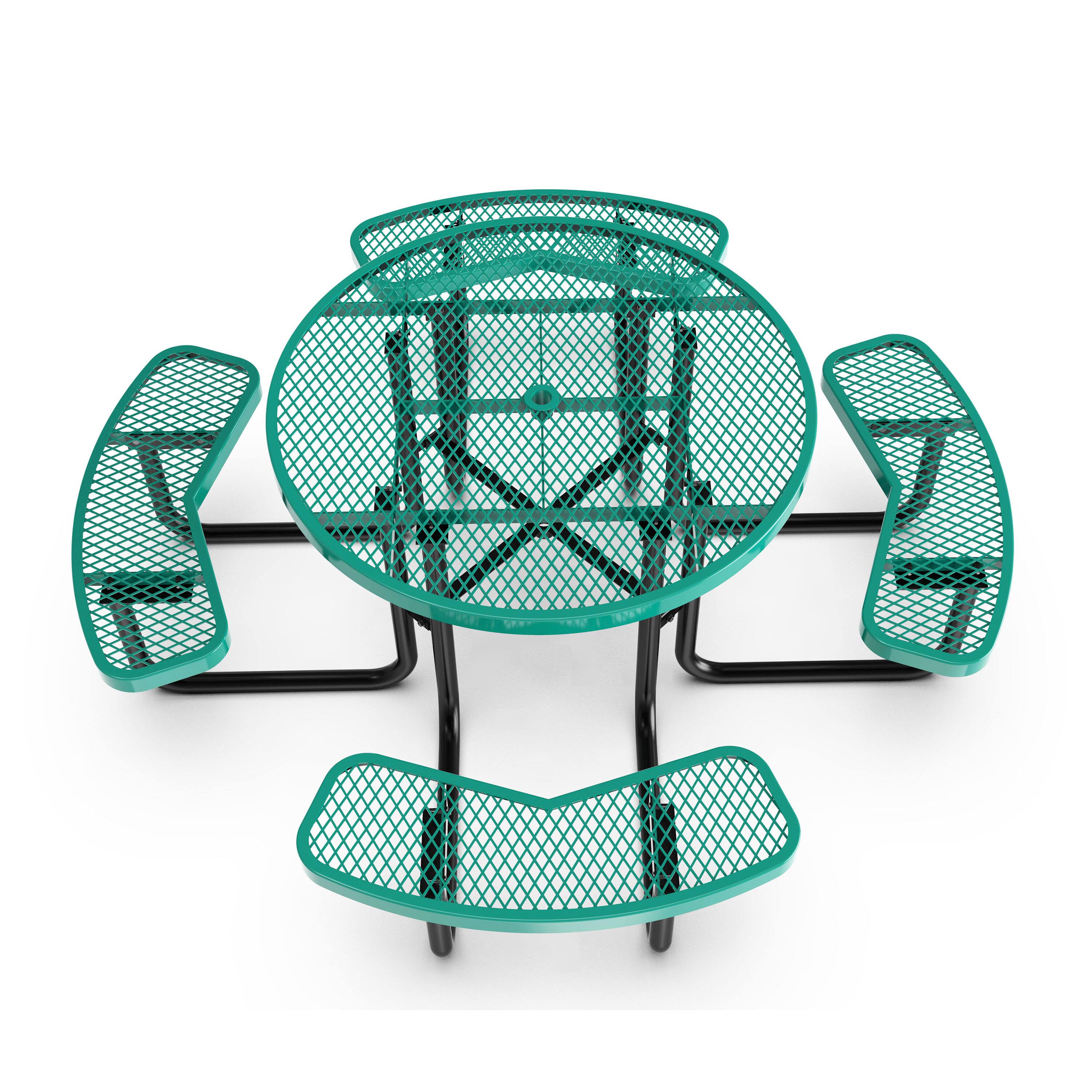 Angle. Flash Furniture - Creekside 46" Round Outdoor Picnic Table with Commercial Grade Heavy Gauge Green Expanded Metal Mesh Top and Seats and B - Green.