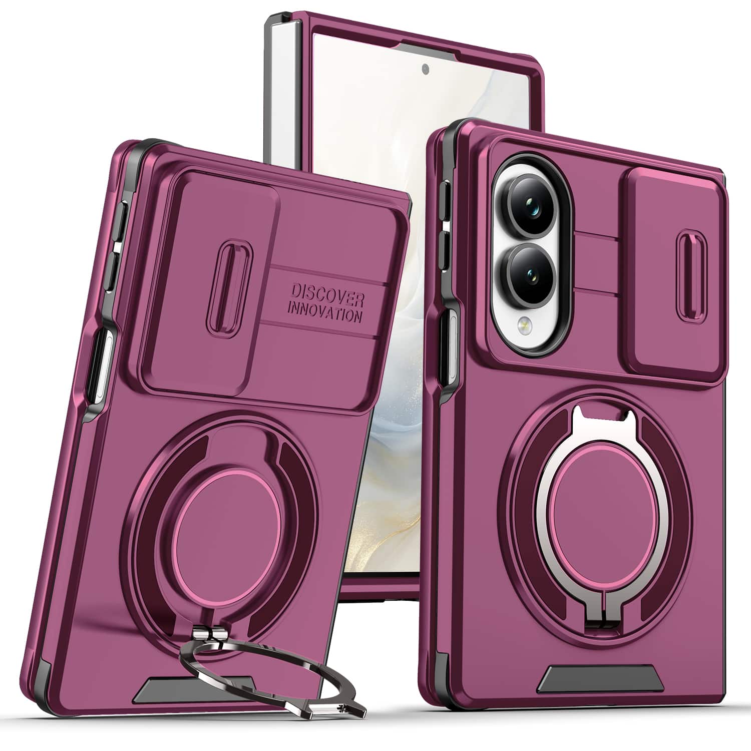 Dteck - for Samsung Galaxy Z Fold8 Case with Camera Slide Cover, Shockproof Rugged Phone Cover with Magnetic Rotate Ring Stand - Dark Red price history on PriceWatchPro