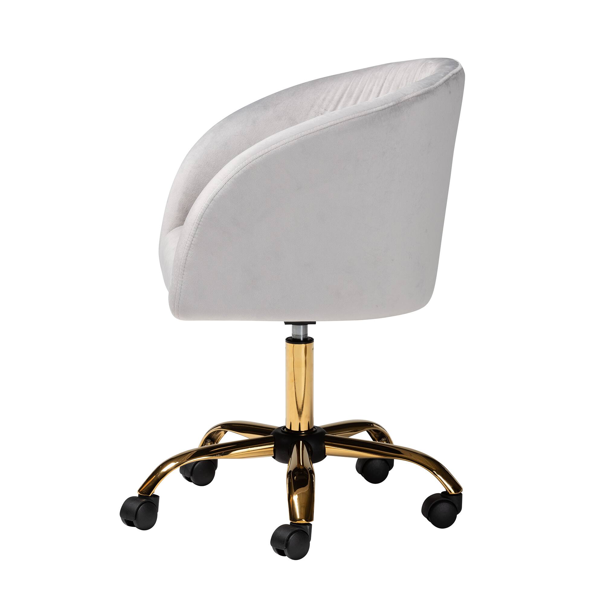 Left. Baxton Studio - Ravenna Contemporary Glam and Luxe Velvet Fabric and Metal Swivel Office Chair - Grey/Gold.