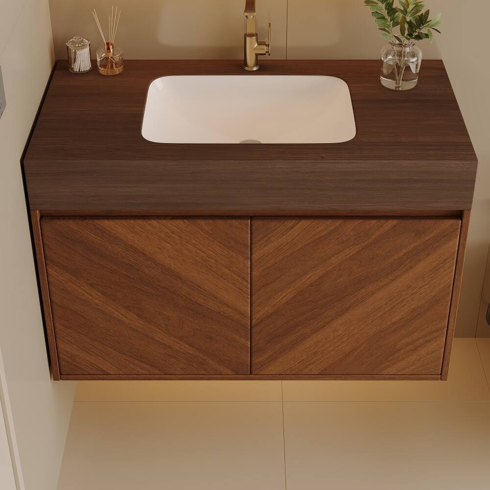 Loheer 30 inch wall mounted bathroom vanity Brown Oak Floating Cabinet ...