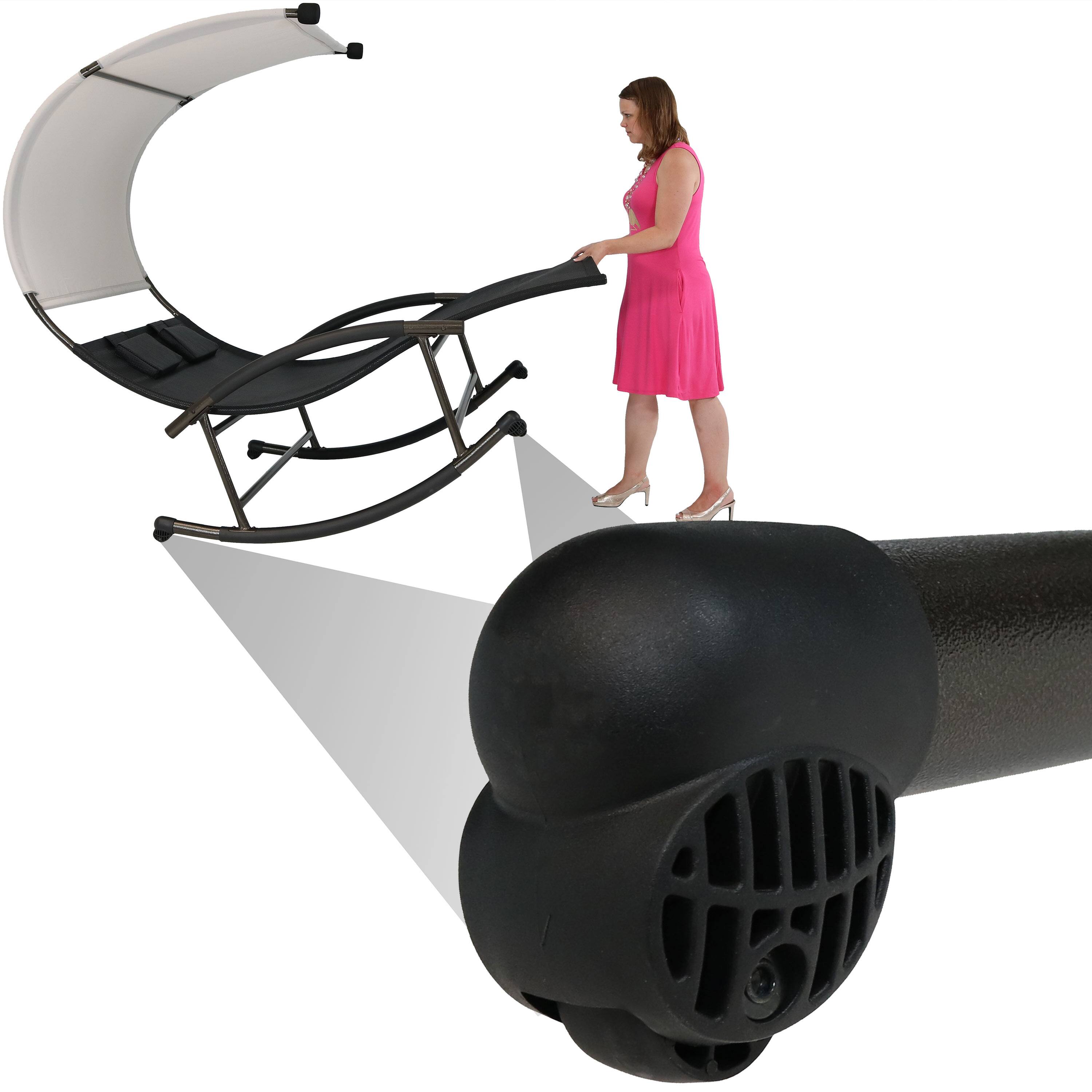 Alt View 8. Sunnydaze - Double Rocking Chaise Lounge Bed with Canopy and Pillows - Black.