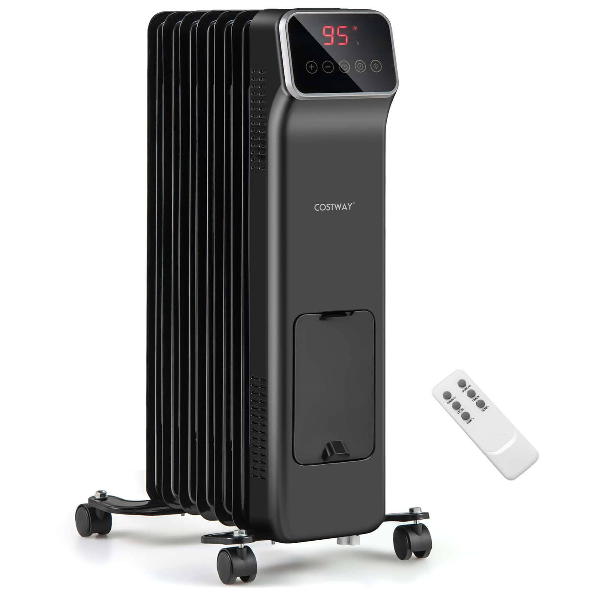 Costway - 1500W Oil Filled Radiator Heater with Remote Control 3 Modes 24H Timer Indoor - Black